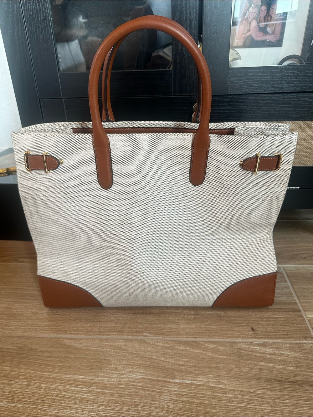 Ralph Lauren Devyn Canvas Tote Bag featuring brown leather trim & gold hardware - Picture 3 of 7